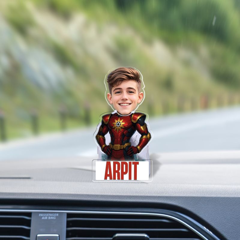 Personalized Cartoon Theme Funny Face Caricature Birthday Return Gift for Kids, Girls & Boys Solar Powered Moving Head for Car Dashboard & Table Decor (Shaktiman)